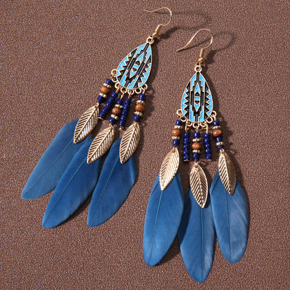 Pendientes de plumas con borlas retro de estilo étnico bohemio