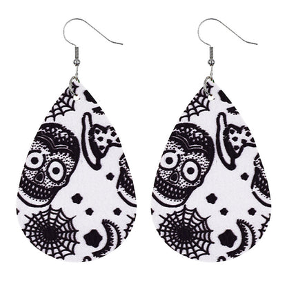 Halloween Women Fashion Leather Pumpkin Skull Earrings