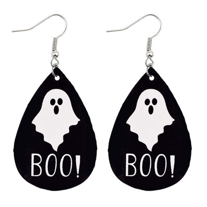 Halloween Women Horror Funny Pumpkin Ghost Bat PU Earrings