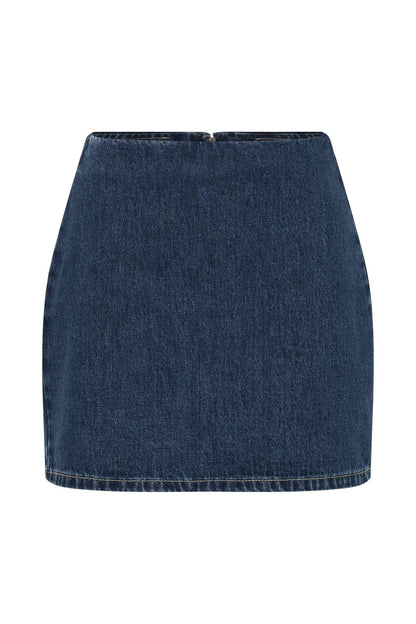 Women Fashion Lapel Short Sleeve Button Denim Top High Waist Skirt Two-Piece Set