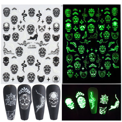 Halloween Nail Stickers Funny Skeleton Little Monster 3D Luminous