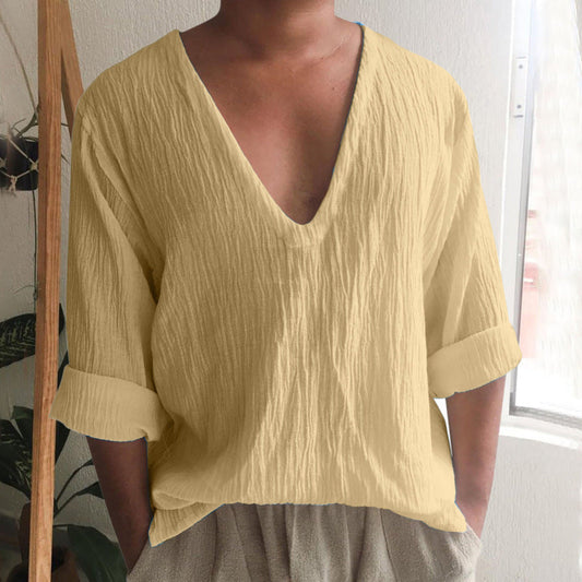 Men's Fashion Leisure Solid Color Long Sleeve T-Shirt