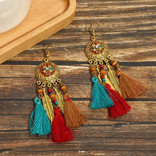 Pendientes con borlas retro de estilo étnico bohemio