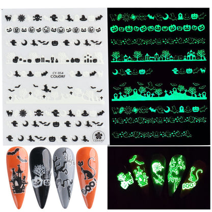 Halloween Nail Stickers Funny Skeleton Little Monster 3D Luminous