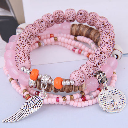Conjunto de pulseras con borlas y mini cuentas multicolores bohemias