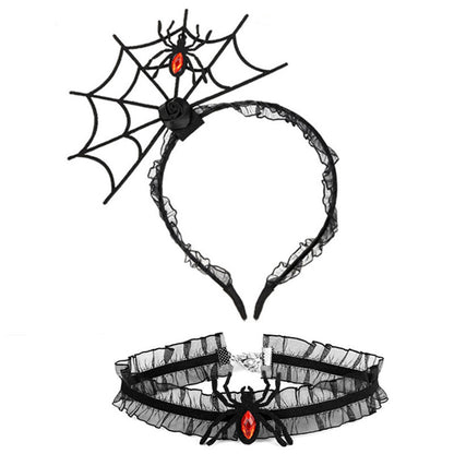 Ensemble de bijoux ras du cou en dentelle avec bandeau en toile d'araignée noire pour femme, idéal pour Halloween