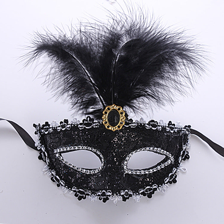 Máscara de plumas y gemas de colores sólidos para Halloween, a la moda para mujer