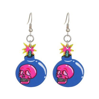 Halloween Women Fashion Creative Bat Skull Acrylic Earrings