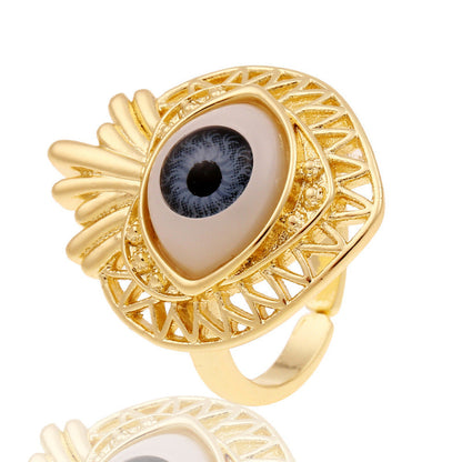 Anillos creativos de moda con diseño de ojo malvado bañados en cobre para mujer