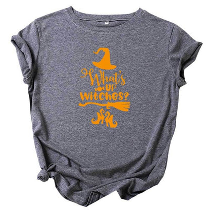 Camiseta informal de Halloween con cuello redondo y manga corta para mujer