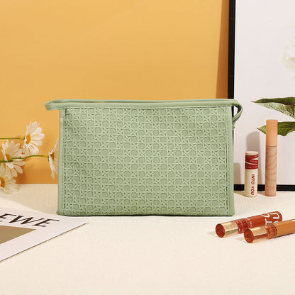Bolsa de cosméticos sencilla de cuero de color sólido