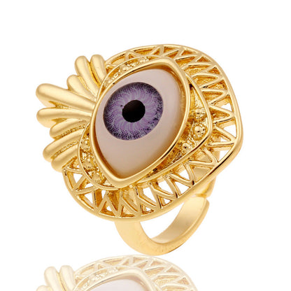 Anillos creativos de moda con diseño de ojo malvado bañados en cobre para mujer