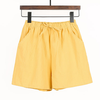 Women Linen Cotton Sports Casual Wide Leg Shorts
