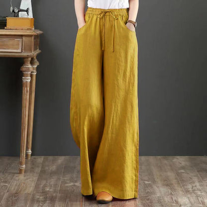 Women Fashion Casual Solid Color Cotton Linen Pants