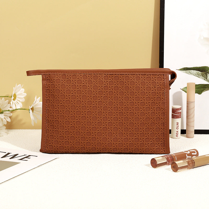 Bolsa de cosméticos sencilla de cuero de color sólido