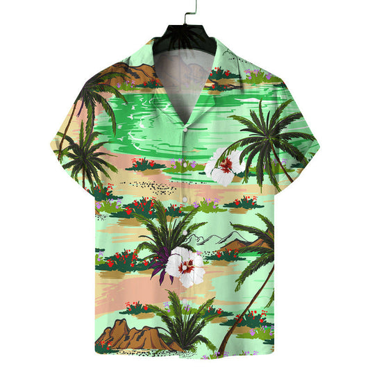 Camisa informal de moda para hombre con estampado de palmeras en 3D para vacaciones