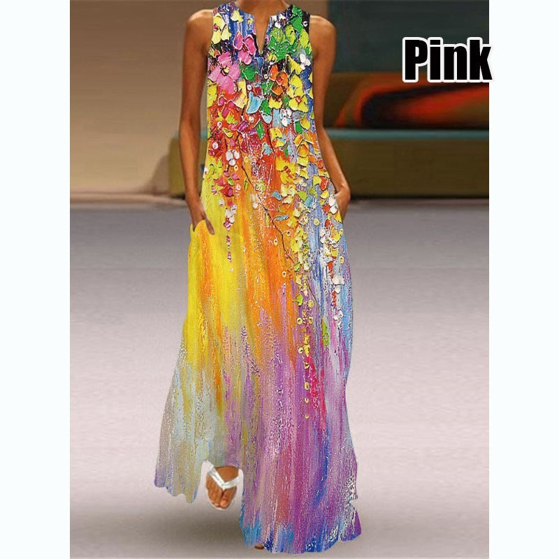Women Plus Size Casual Fashion Boho Style Floral Heart Print Maxi Dress