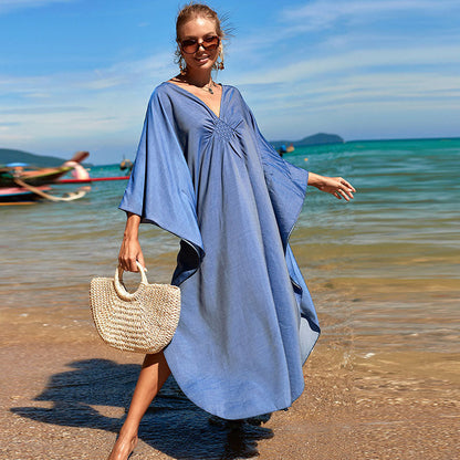 Women Polyester Loose Robe Vacation Coverup Dress