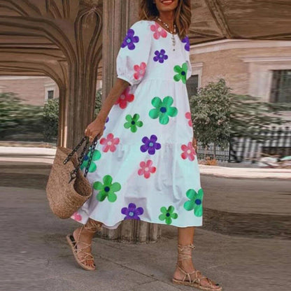 Summer Women Casual Bohemian Short Sleeve Polka Dot Dress