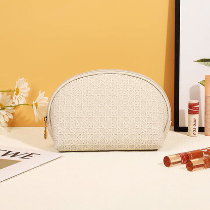 Bolsa de cosméticos sencilla de cuero de color sólido