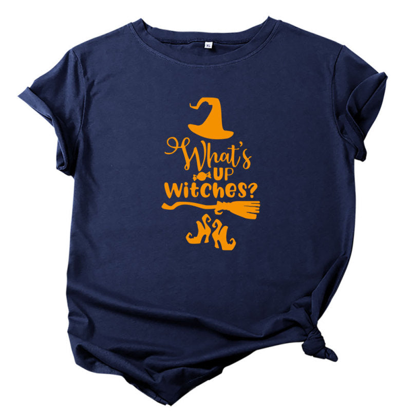 Camiseta informal de Halloween con cuello redondo y manga corta para mujer