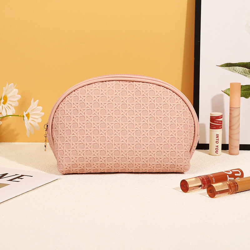 Bolsa de cosméticos sencilla de cuero de color sólido