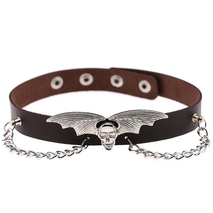 Gargantilla de Halloween punk con alas de murciélago y calavera para mujer