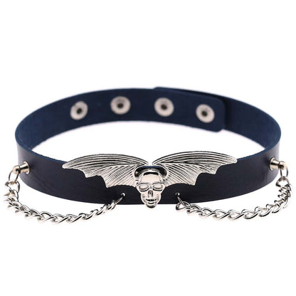 Gargantilla de Halloween punk con alas de murciélago y calavera para mujer