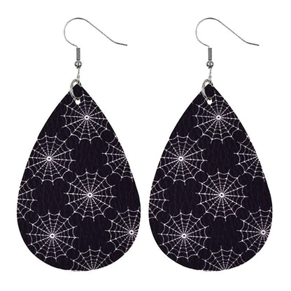 Halloween Women Fashion Leather Pumpkin Skull Earrings