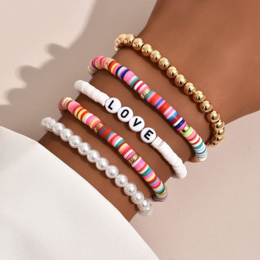 Unisex Bohemian Colorful Polymer Clay Bracelet Set