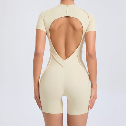 Women Fashion Solid Color Short-Sleeve Yoga Rompers