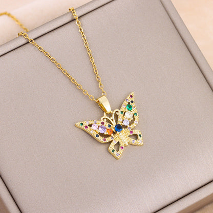 Collar con colgante de mariposa multicolor bohemio
