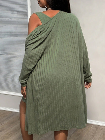 Ensemble deux pièces élégant et sans manches pour femme, grande taille