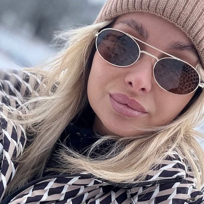 Fashion Personalized Small Frame Metal Double Beam Oval Sunglasses