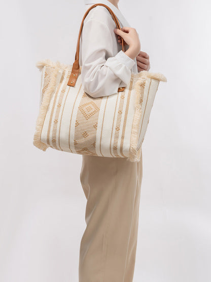 Bolso tote de lona con borlas de gran capacidad estilo bohemio