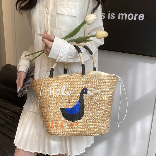Bolso de mano tejido informal de playa para mujer de verano