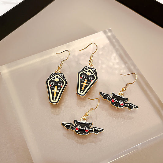 Pendientes de búho oscuro de Halloween con personalidad de moda para mujer