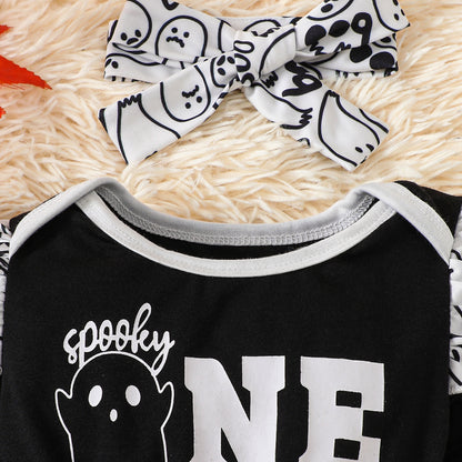Pelele informal de manga larga con estampado de letras para niñas pequeñas