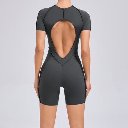 Women Fashion Solid Color Backless Yoga Rompers