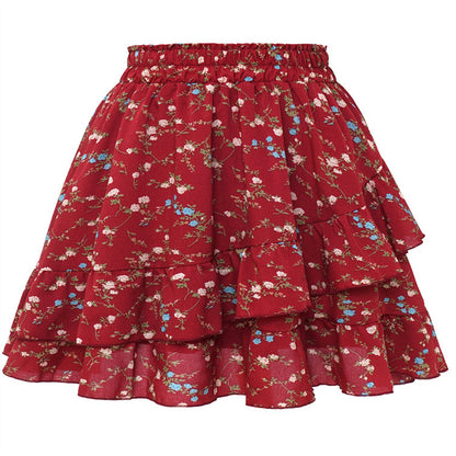 Falda elegante con volantes y estampado floral irregular a la moda para mujer
