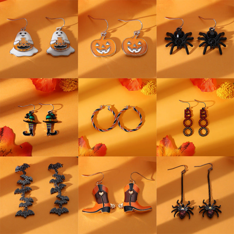 Pendientes de calabaza, araña, murciélago y demonio para mujer