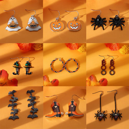 Pendientes de calabaza, araña, murciélago y demonio para mujer