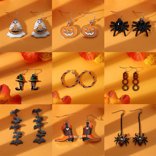 Boucles d'oreilles amusantes en forme de citrouille, de chauve-souris, d'araignée et de démon pour femme, à la mode pour Halloween
