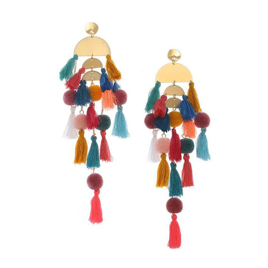 Pendientes bohemios con borlas multicapa para mujer