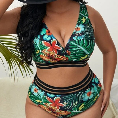 Traje de baño de bikini de cintura alta con estampado de talla grande sexy a la moda para mujer