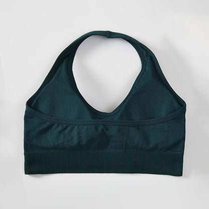 Soutien-gorge de sport sexy à col licou pour femme, couleur unie