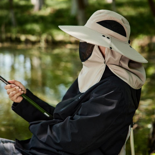 Chapeau de soleil décontracté pour homme avec large tour de tête et couvre-visage
