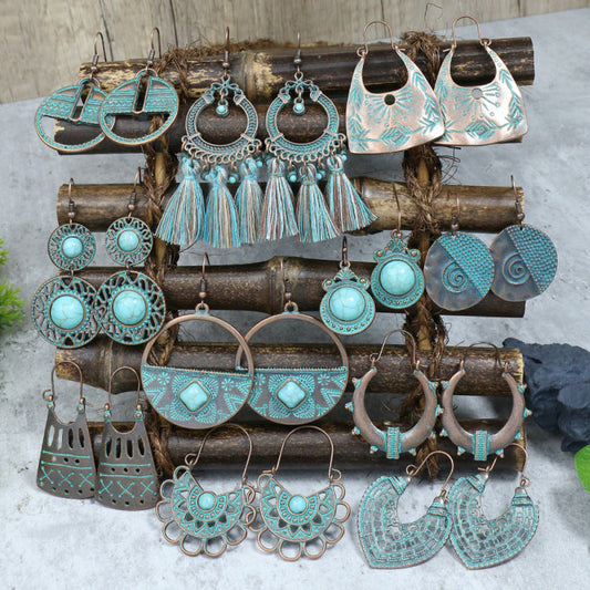 Boucles d'oreilles turquoise de style ethnique bohème
