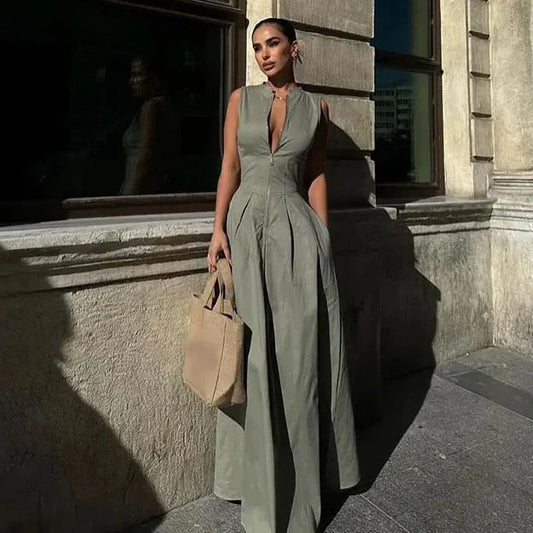 Women Casual Sleeveless High Waist Slim-Fit Dress