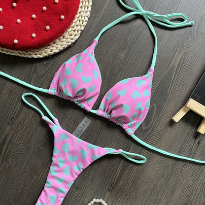 Conjunto de bikini con estampado de corazón sexy a la moda para mujer